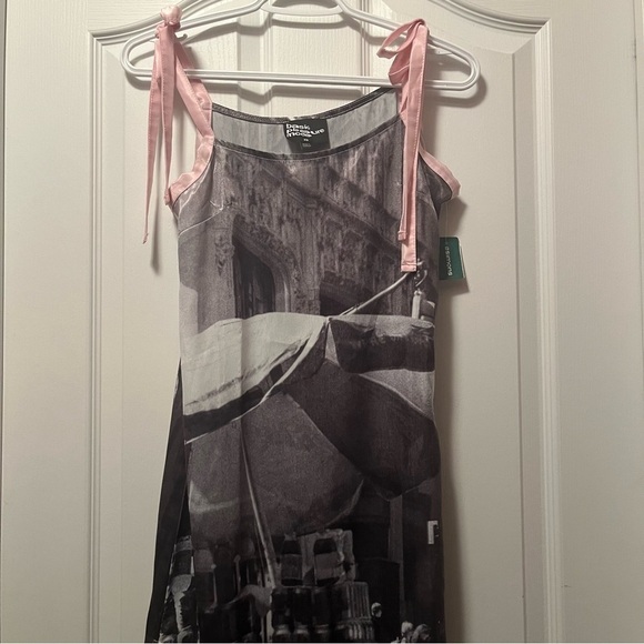 NWT Basic Pleasure Mode Bowtie City Print Satin Long Dress - Picture 14 of 14